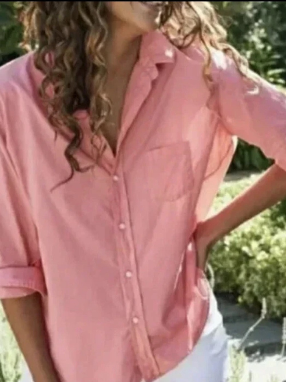 Frank and Eileen Barry Button Down Relaxed Top Shirt Rose Mauve